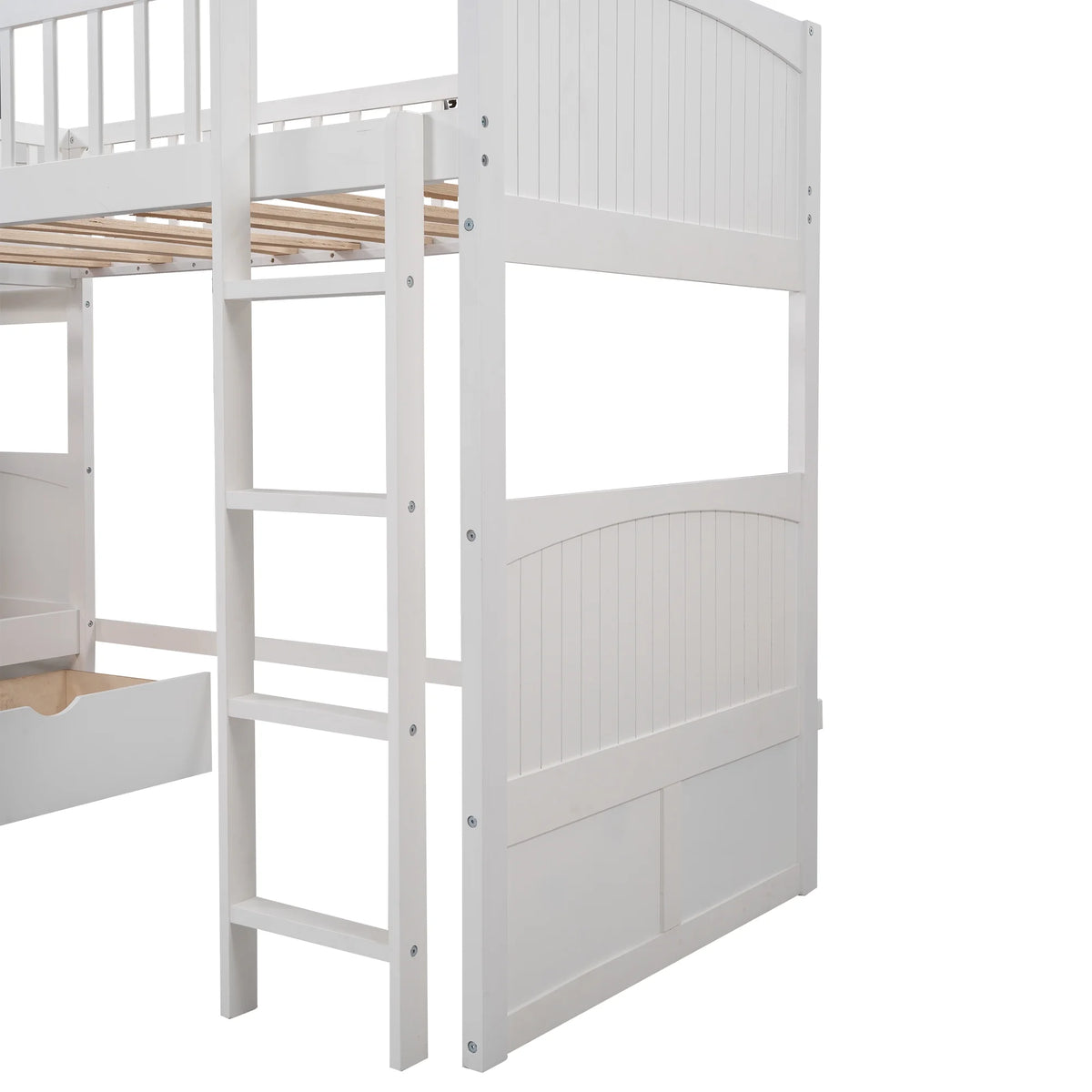 Twin Size L-Shaped Wood Triple Bunk Bed with Drawers F630