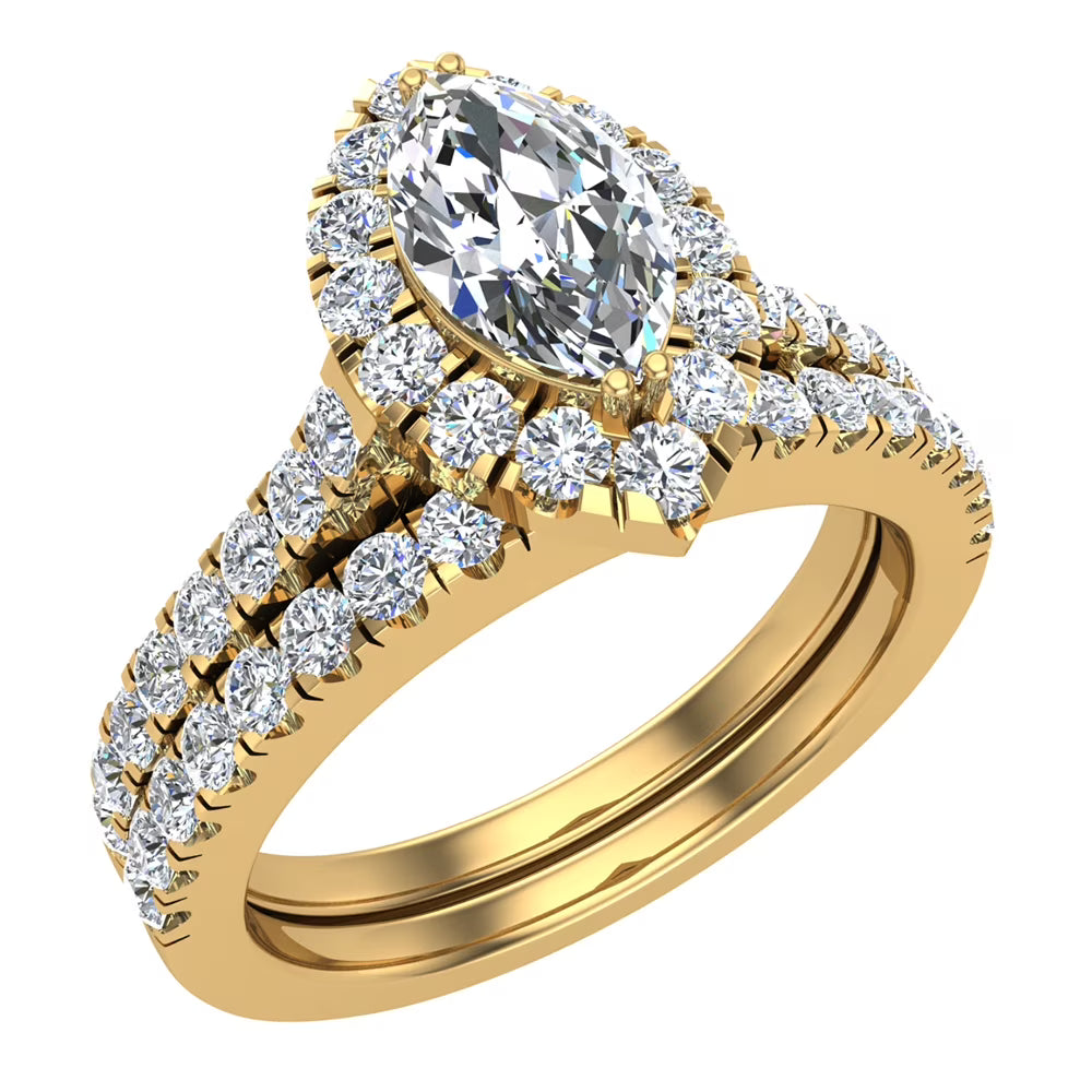 14K Gold Diamond Wedding Ring Set 1.25 CT V436