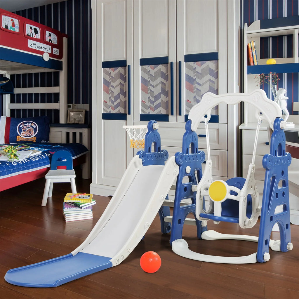 3 in 1 Kids Slide and Swing Set with Basketball Hoops T6429