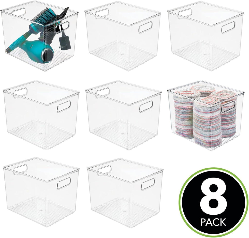 Clear 8 Pack Plastic Storage Organizer Bin Basket with Handle N2012