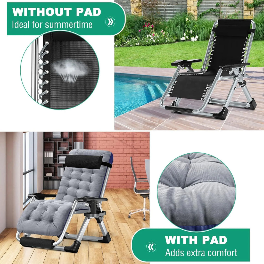 XL Zero Gravity Folding Reclining Lounge Chair with Cushion & Tray J7004