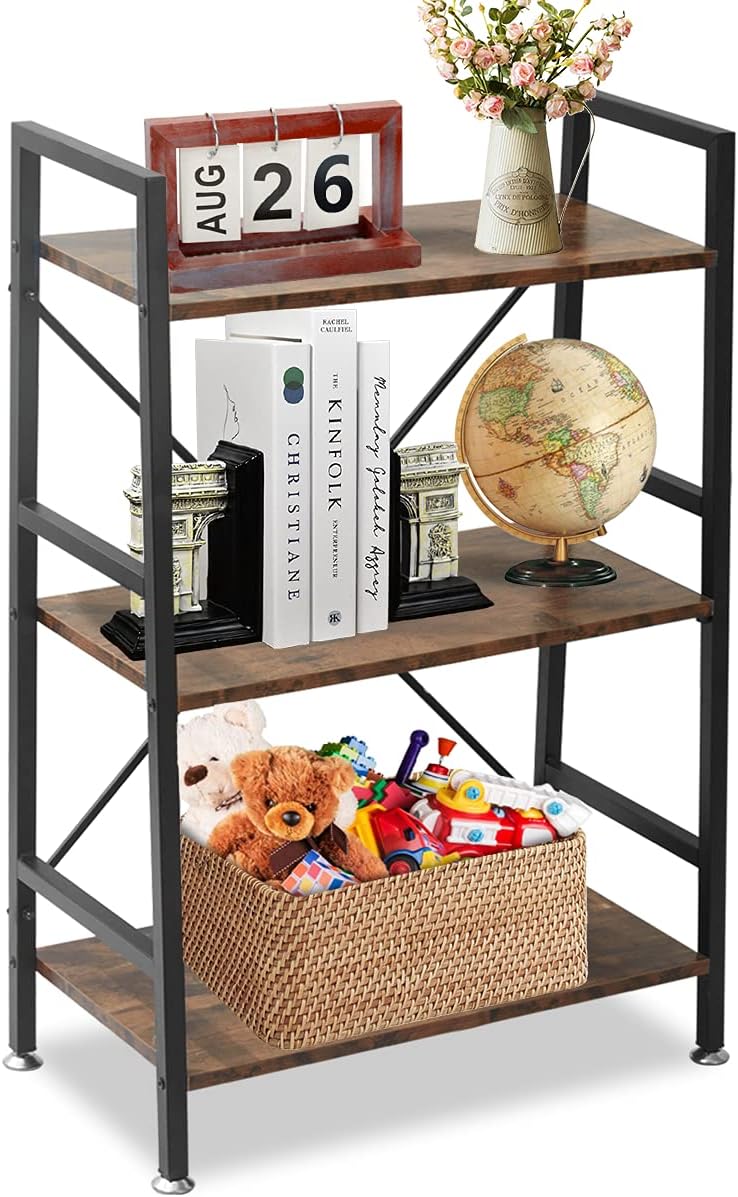 3 Tier Rustic Wood and Metal Bookshelf M632