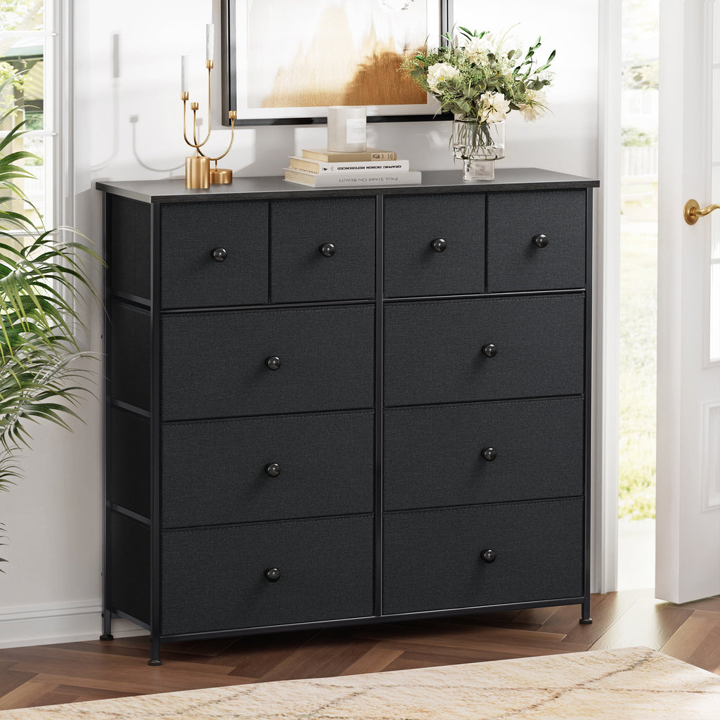 Dark Brown 10 Drawer Fabric Dresser O1971