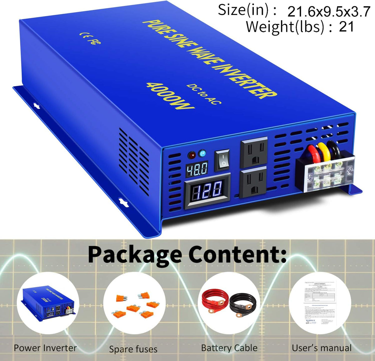 4000 Watt 48V to 110V 120V Pure Sine Wave Power Inverter K2170