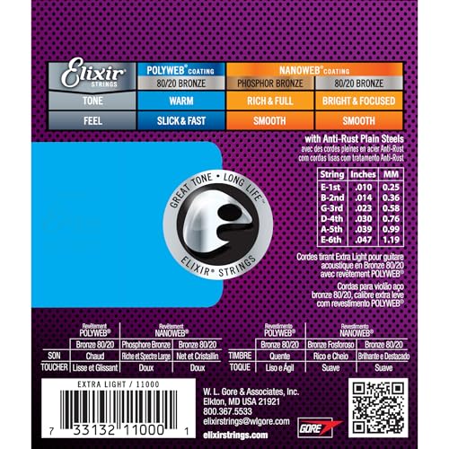 6 String Set Extra Light 80/20 Bronze Acoustic Guitar Strings L5926