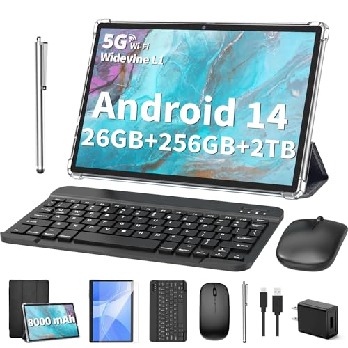 Android 14 Tablet 10 inch with Keyboard, 26GB RAM+256GB ROM, 8000mAh, Black S8642