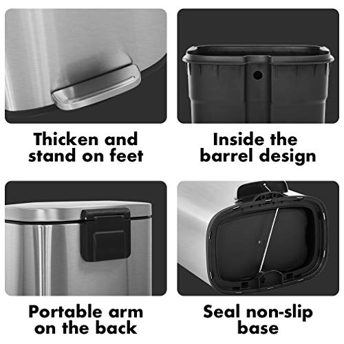 60 Liter Stainless Steel Step Trash Can with Inner Buckets and Hinged Lids K119