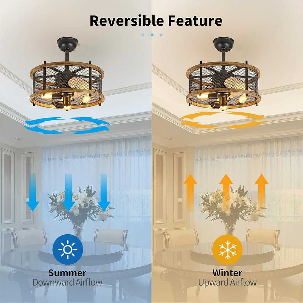 20-inch Industrial Caged Ceiling Fan with Lights Remote Control Q538793