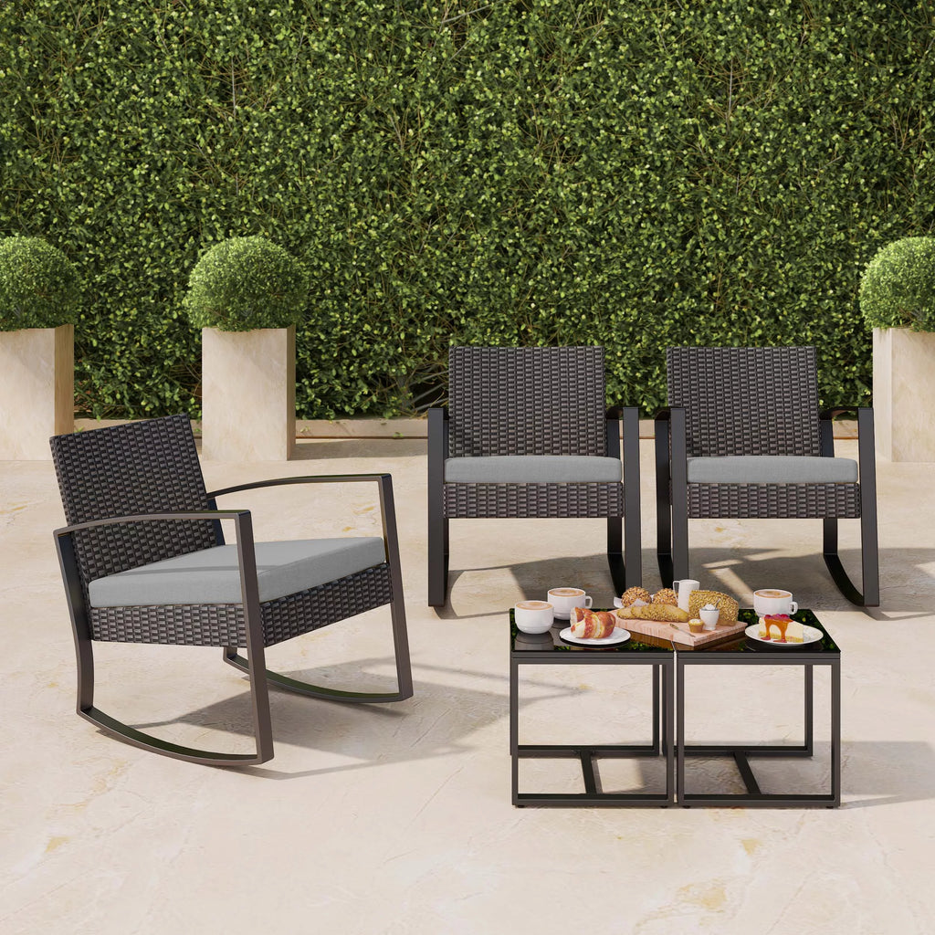3 Pieces Wicker Patio Set with Glass Table Grey Cushion V3677