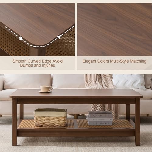 47.2'' 2-Tier Solid Wood PE Rattan Coffee Table A565
