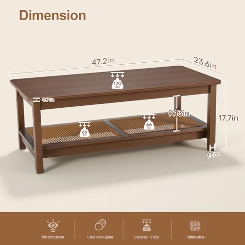 47.2'' 2-Tier Solid Wood PE Rattan Coffee Table A565