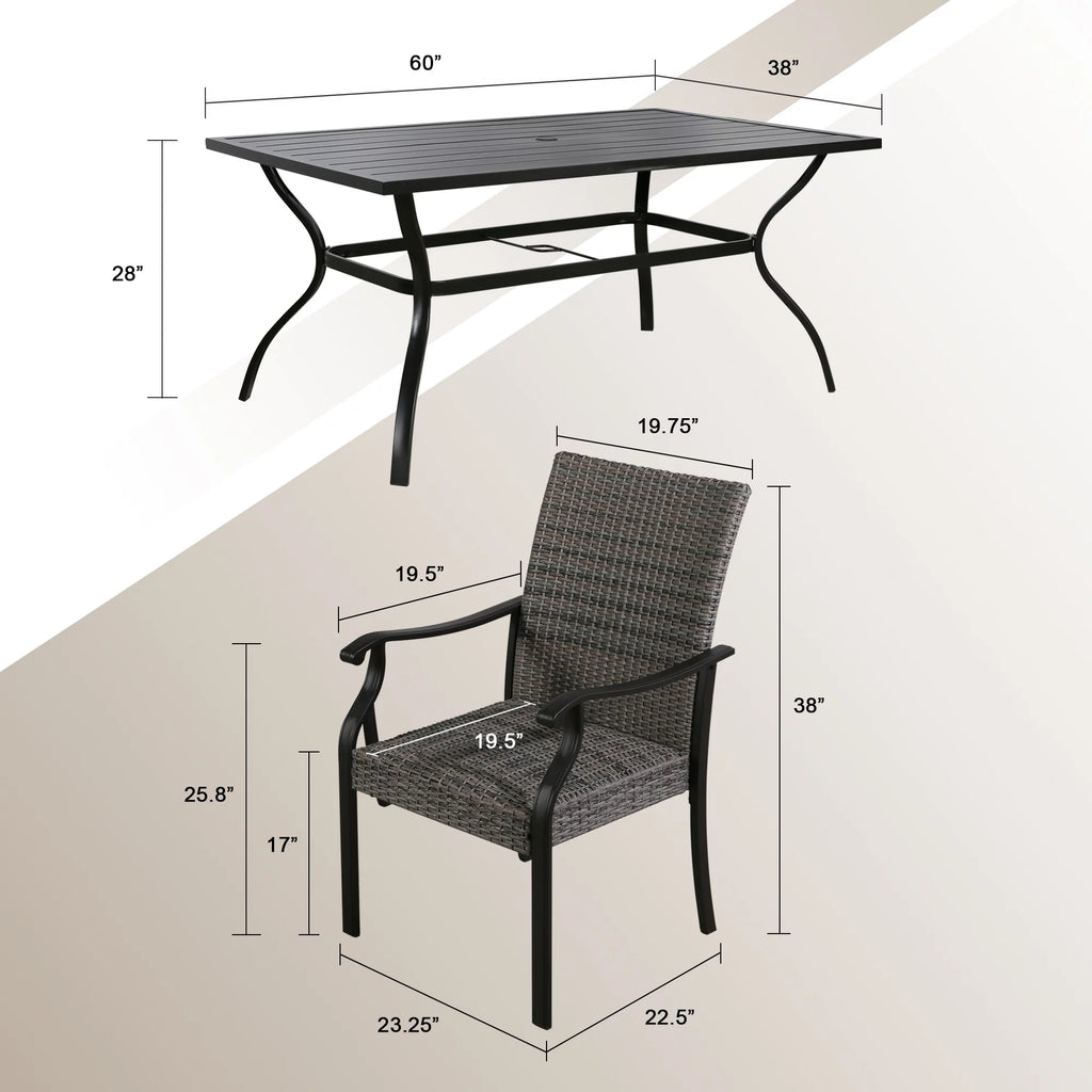 6-Person Metal Rattan Patio Dining Set with Umbrella Hole Y8335