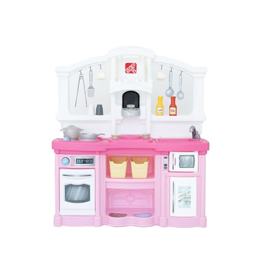 Kids Kitchen Playset with Lights and Sounds, 25 Piece Toy Accessories, Toddlers 2+ Years Old, Tan O276