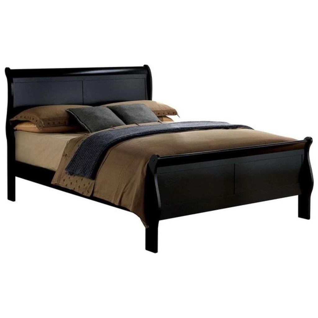 Black Queen Size Solidwood Sleigh Bed Q768000
