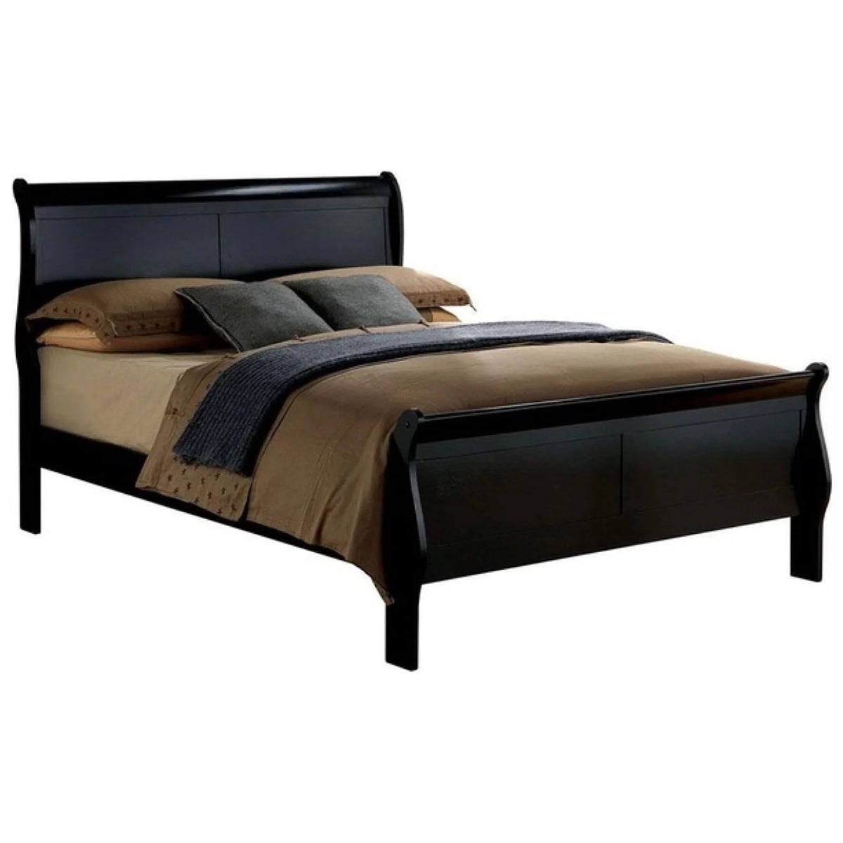 Black Queen Size Solidwood Sleigh Bed Q768000