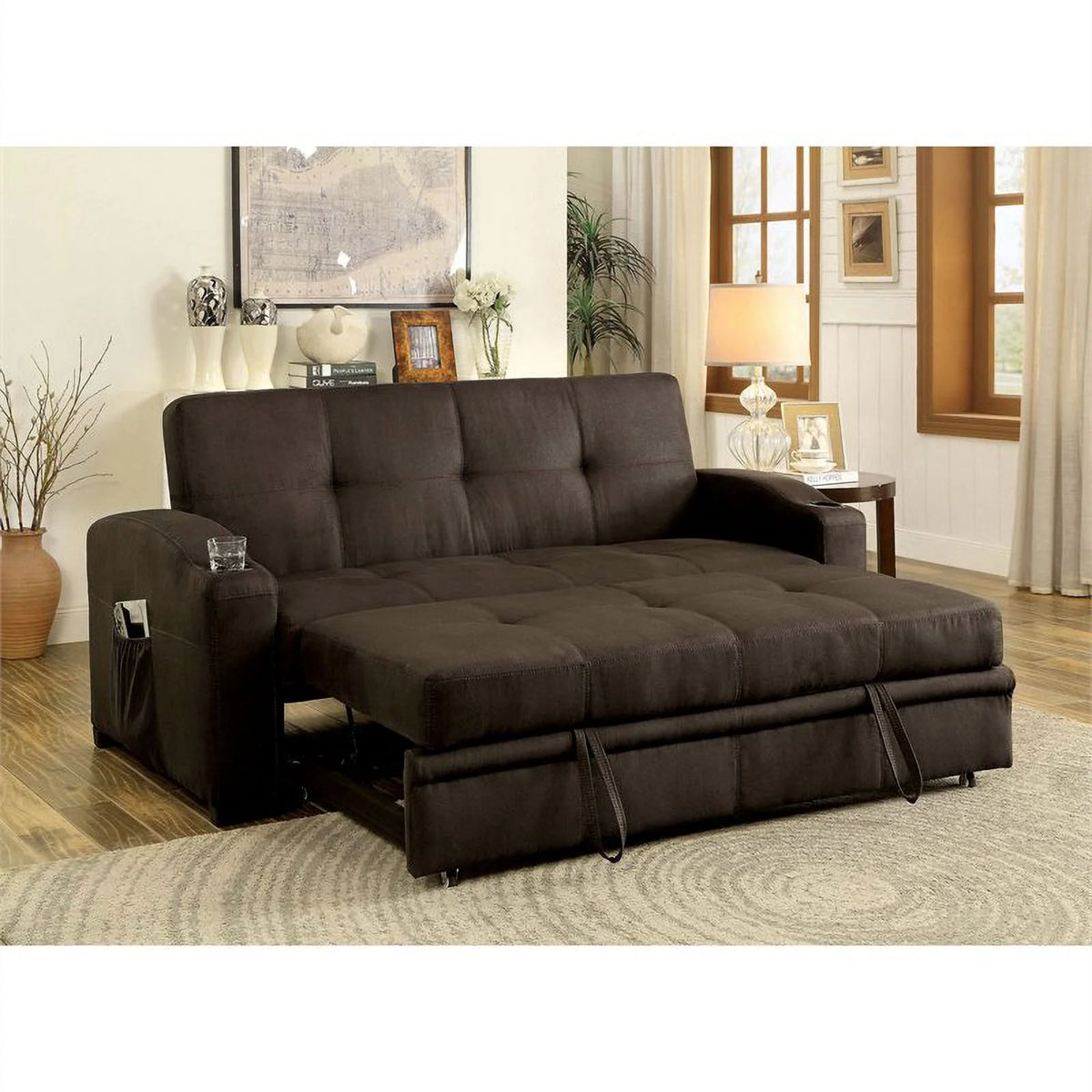 Brown Fabric Convertible Sofa W428065
