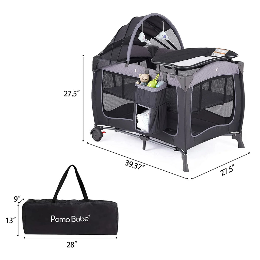 Portable Baby Play Yard with Wheels, Canopy, Changing Table K294423