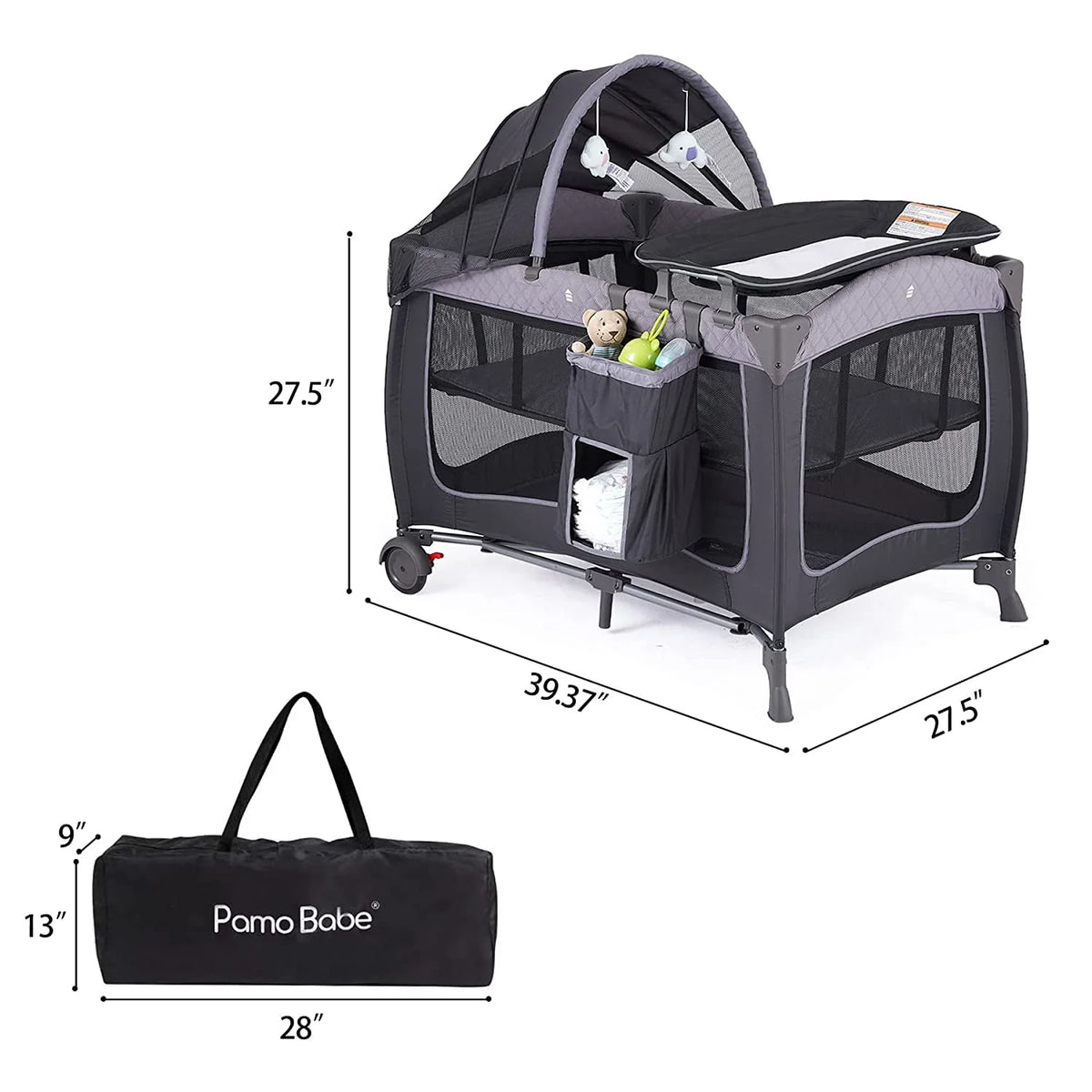Portable Baby Play Yard with Wheels, Canopy, Changing Table K294423