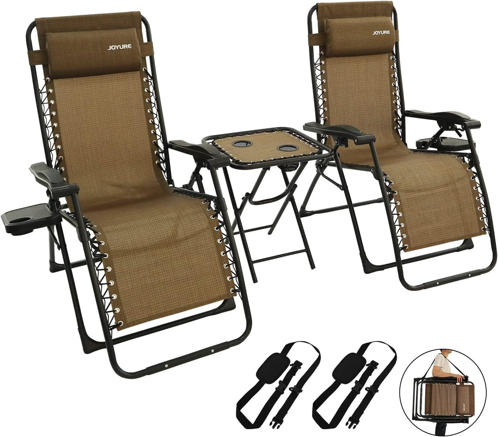 Set of 2 Brown Folding Recliner Chairs with Carry Strap T39841