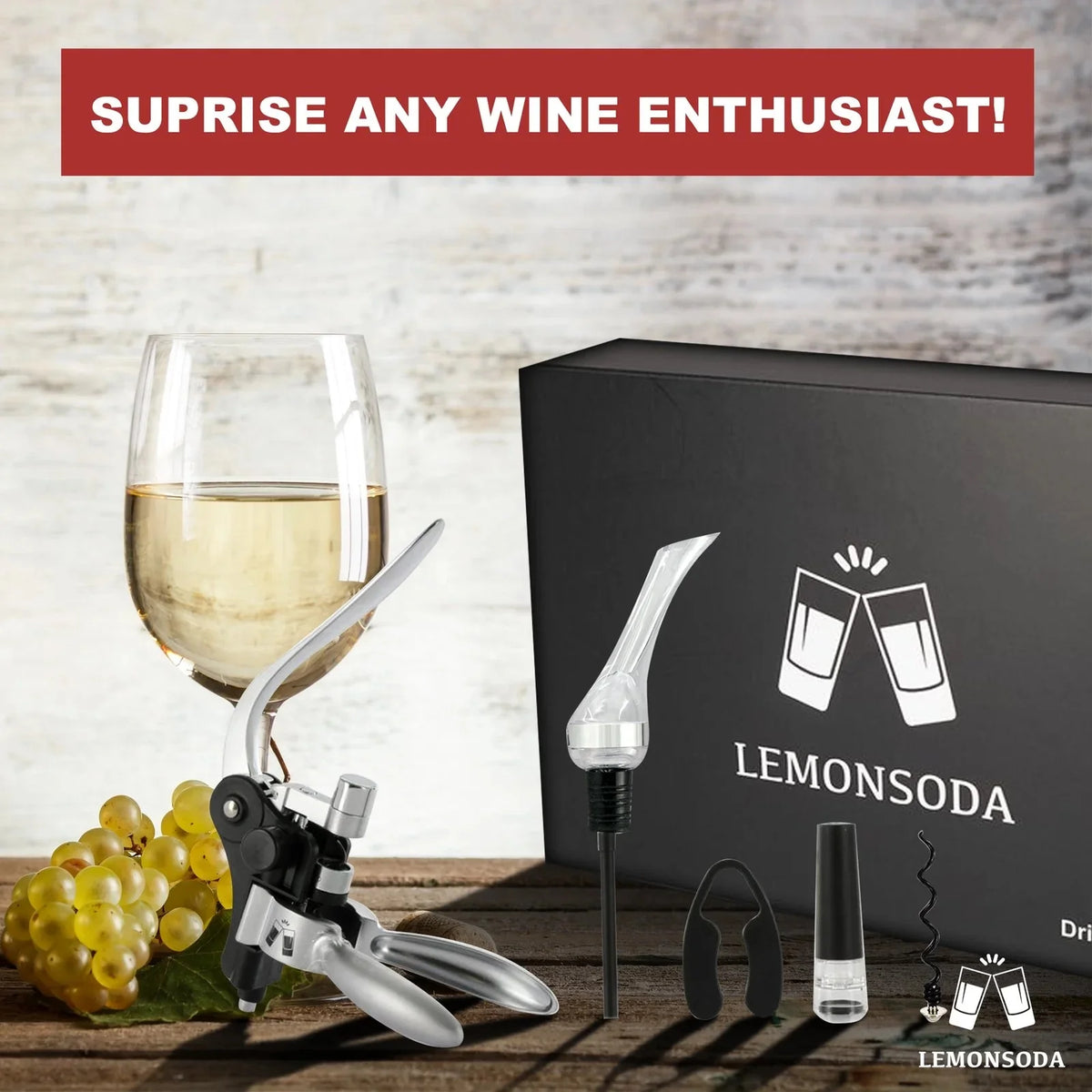 Wine Bottle Opener Kit with Corkscrew, Pourer, Foil Cutter, Stopper W1898
