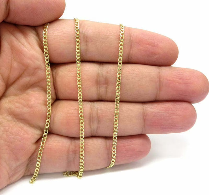 10K Solid Yellow Gold Cuban Link Curb Chain Necklace 2mm 16" 18" 20" 22" 24" 26" K5238