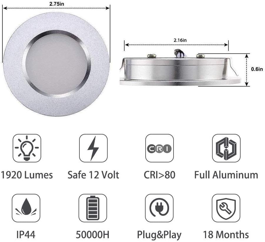 12V Waterproof Ultra-Thin LED Ceiling Light 3000K Warm White 12 Pack Q246809