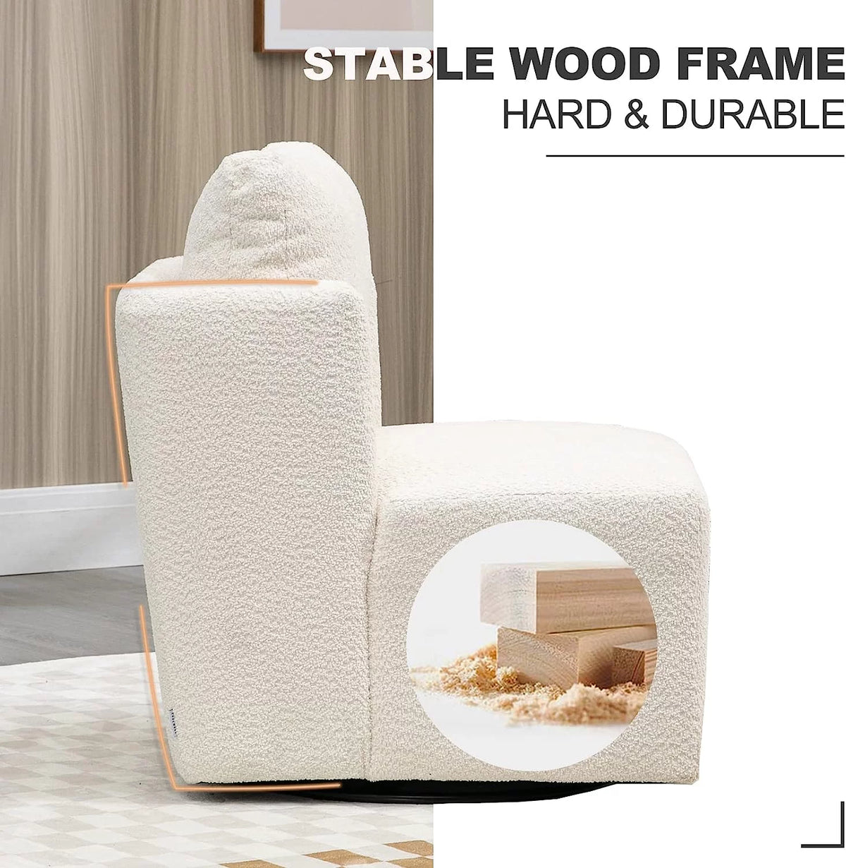 White Chenille Swivel Accent Chair with Pillow N1263