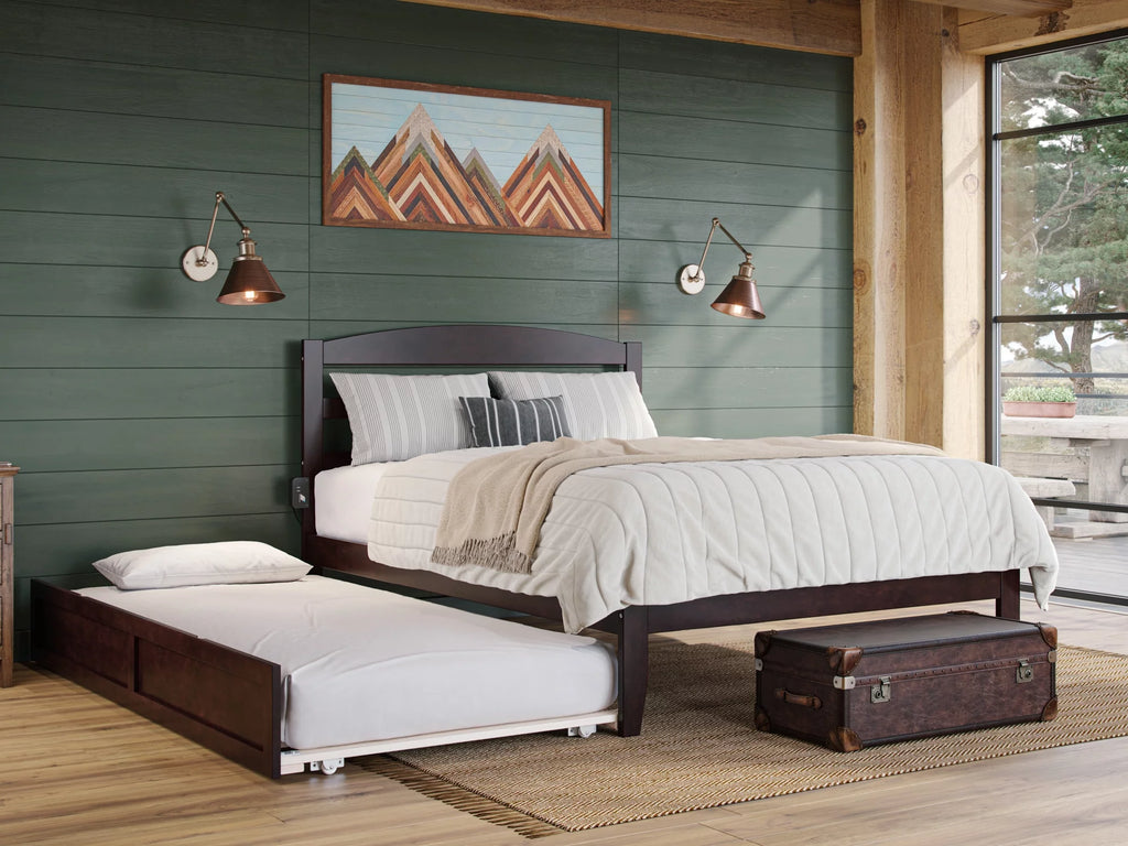 14" Queen Wood Platform Bed Frame with Twin XL Trundle, Espresso N9558