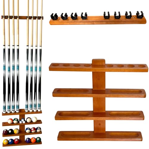 Wall-Mounted Hardwood Pool Stick Holder for 8-Cue Storage A936184