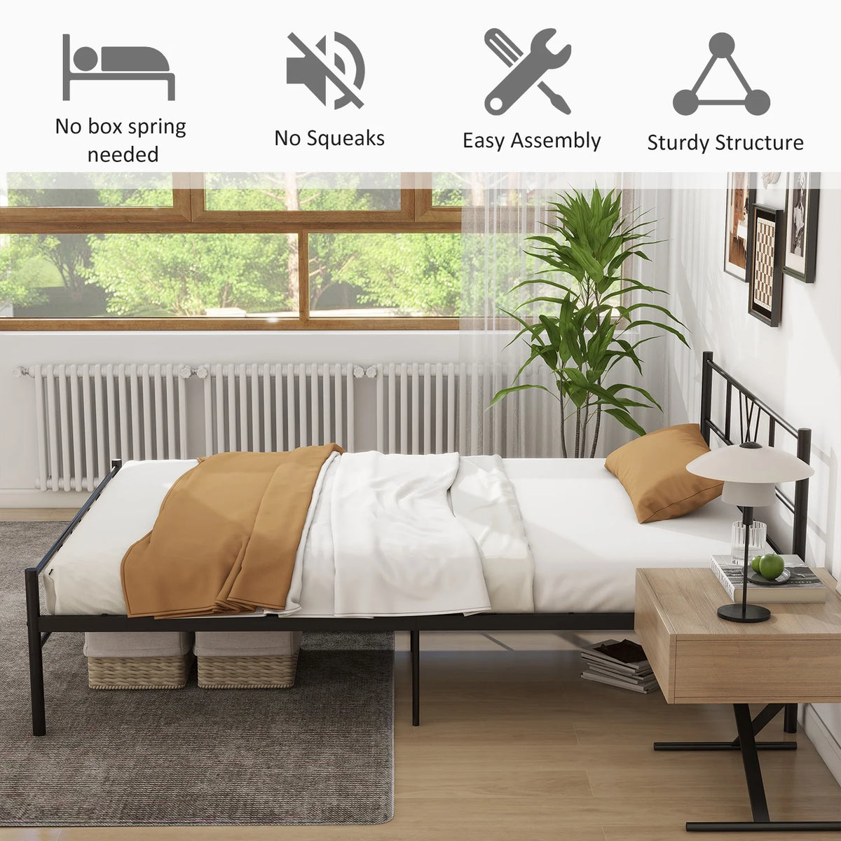 Full Size Metal Platform Bed Frame with Headboard and Footboard M61756
