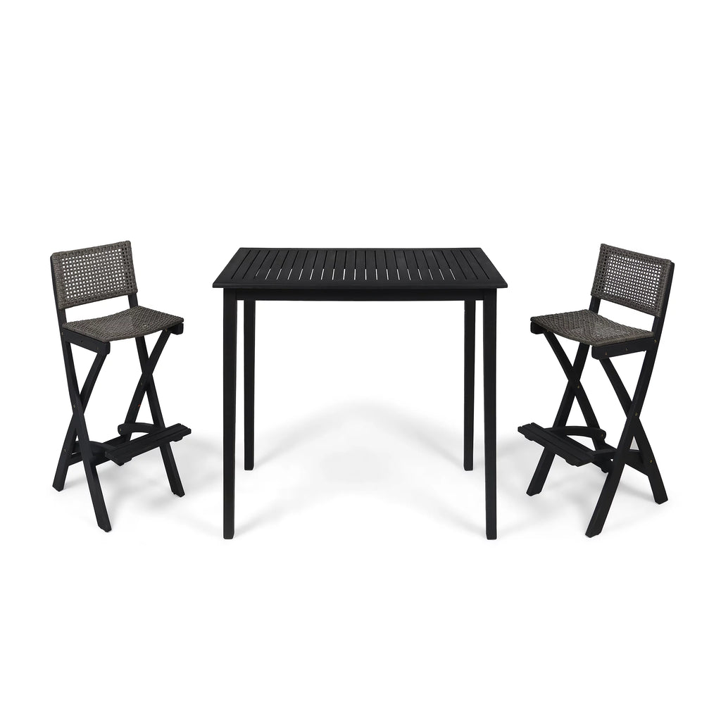 3-Pc Wood and Wicker Bar Height Set U52218