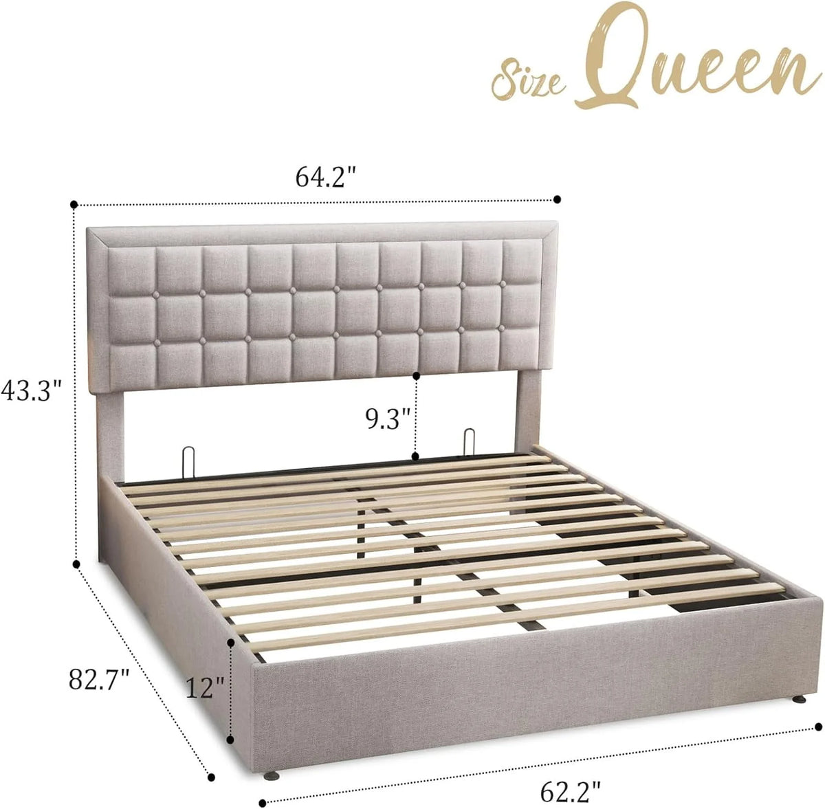 King Size Lift Up Storage Upholstered Platform Bed Frame W9472