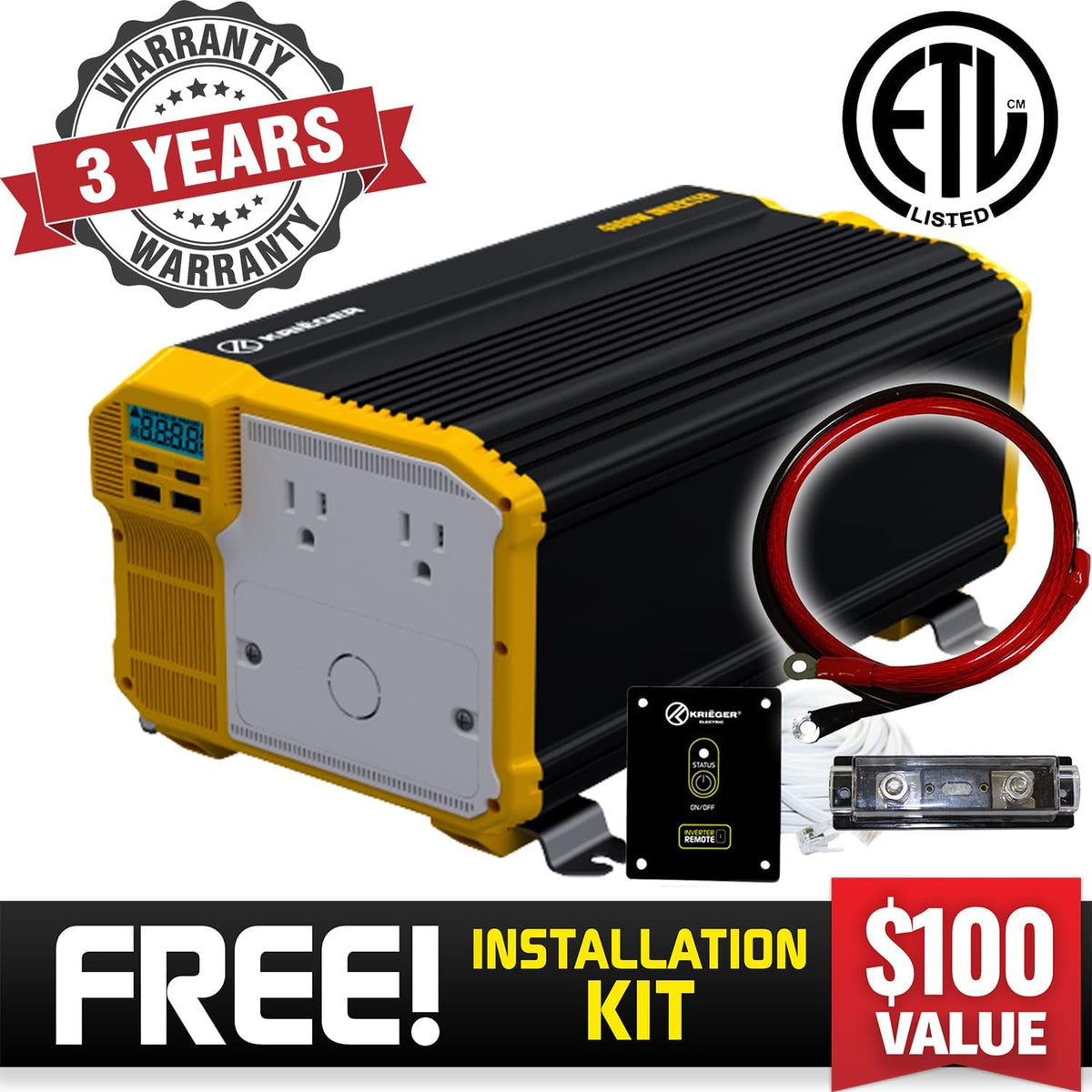 2000 Watts Modified Sine Wave Power Inverter with Dual AC Outlets C5987