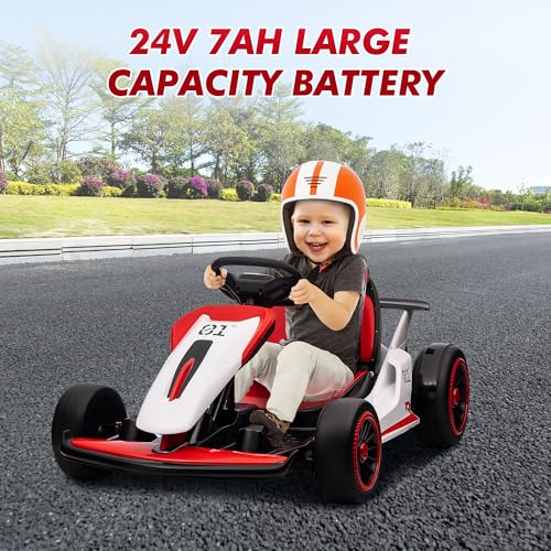 Electric Drift Kart Car with Adjustable Seat, 24V 7Ah, 2 * 200W Motor, 8.1 MPH, LED Lights K36438
