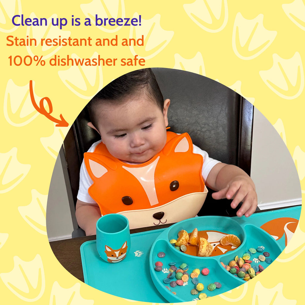 Silicone Baby Feeding Set with Bib, Plate, Cup, and Placemat Y9232