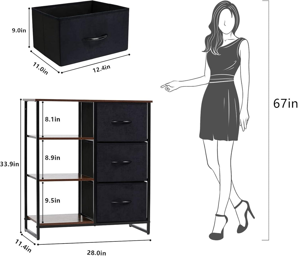 3 Drawer Dresser with Shelves P8849