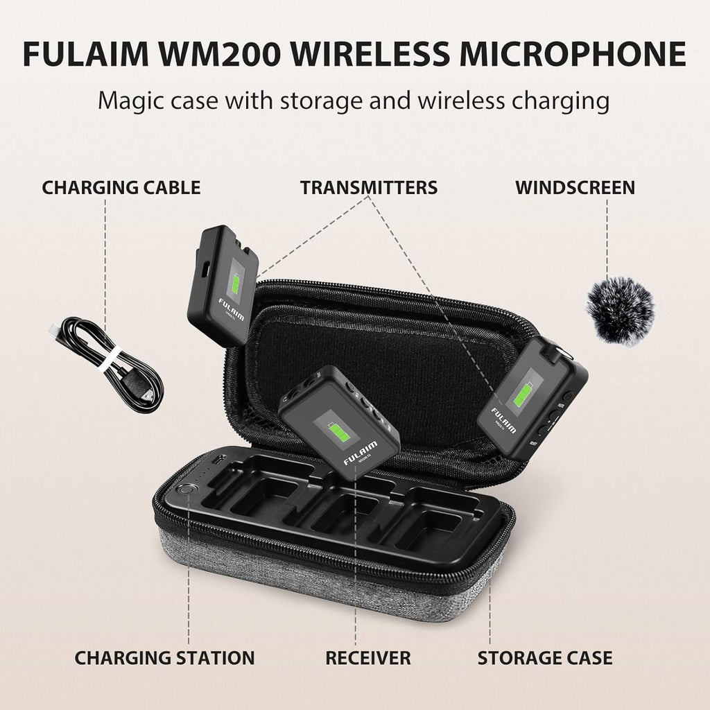 Wireless Lavalier Microphone with Charging Case, 2.4G Compact Dual-Channel Lapel Mic System E44618