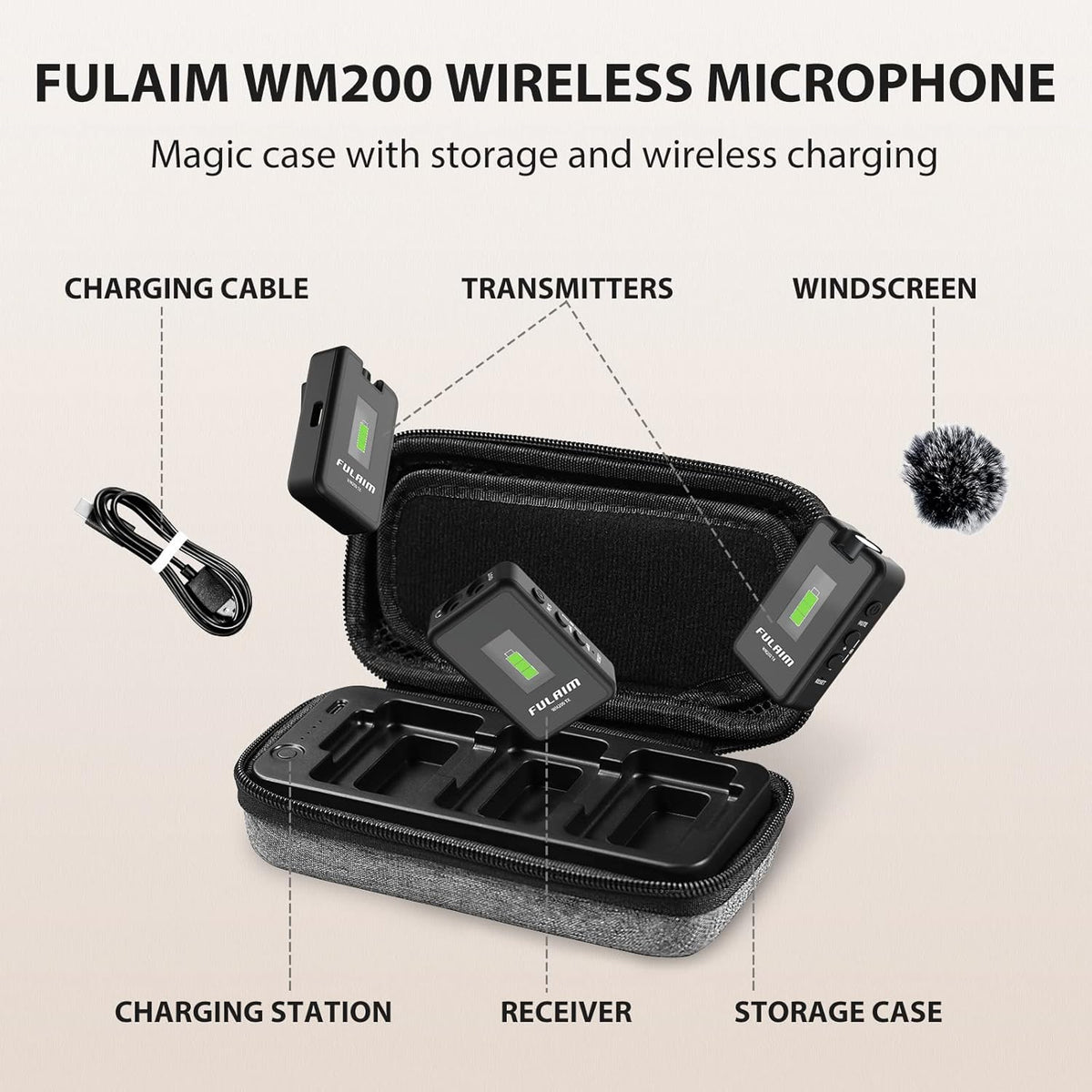 Wireless Lavalier Microphone with Charging Case, 2.4G Compact Dual-Channel Lapel Mic System E44618
