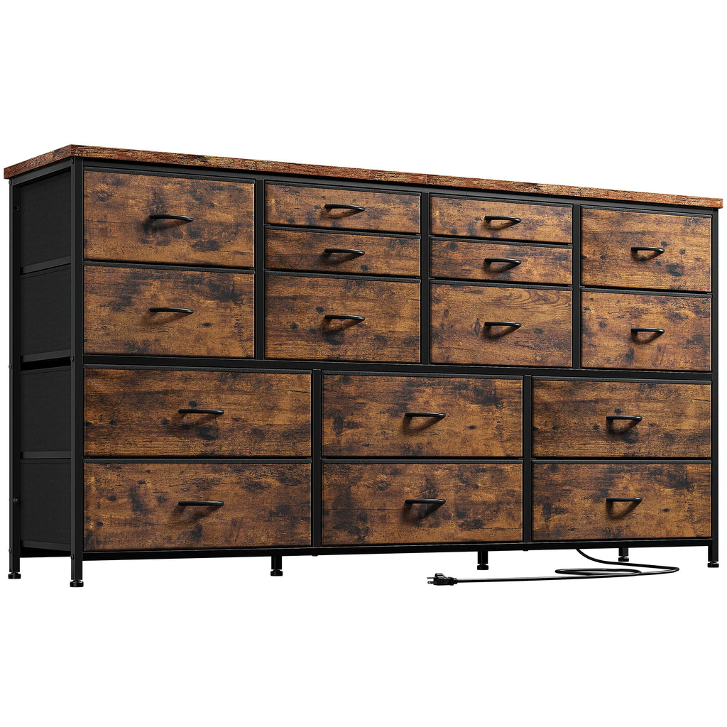Black 16 Drawer Fabric Dresser TV Stand with Power Outlet F177