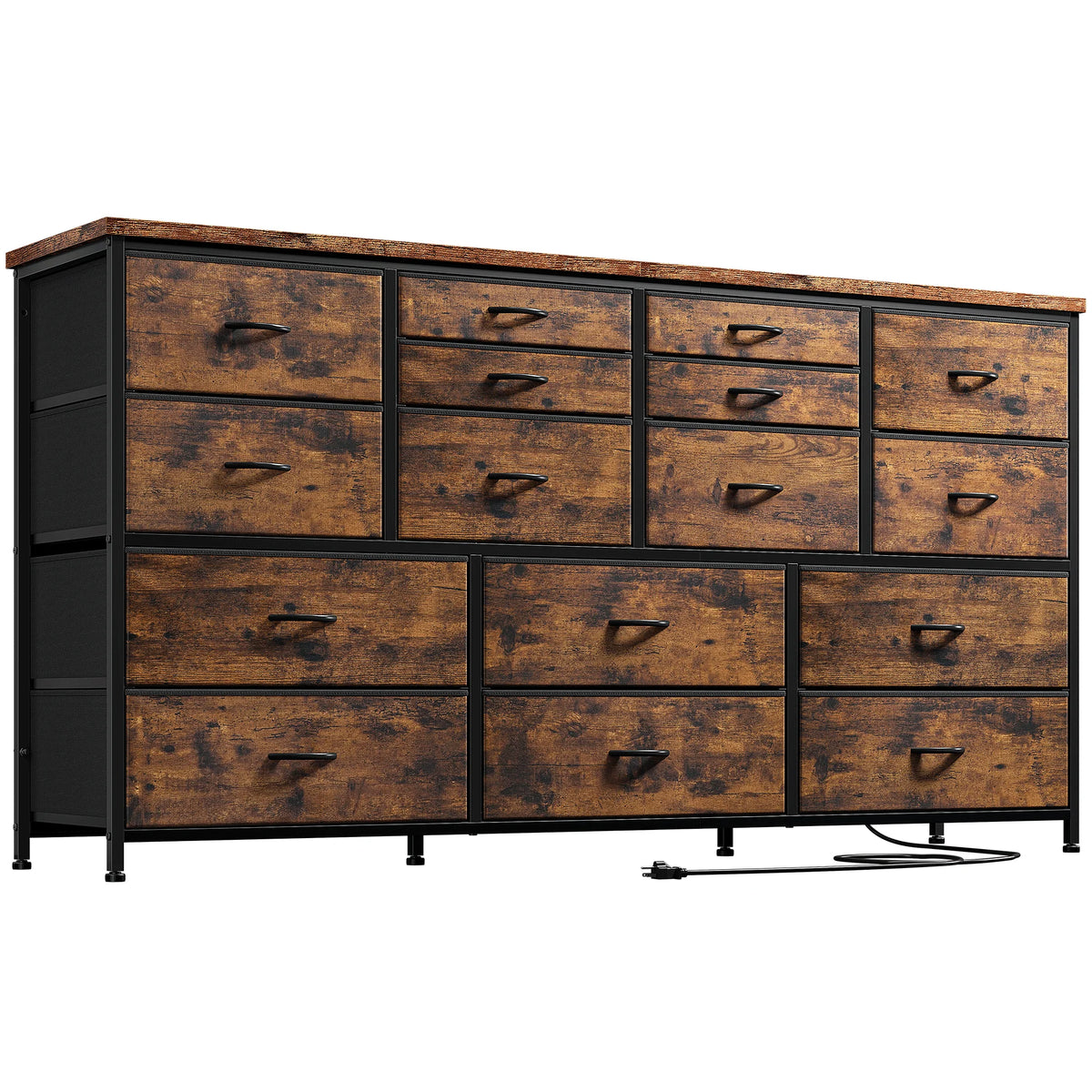 Black 16 Drawer Fabric Dresser TV Stand with Power Outlet F177