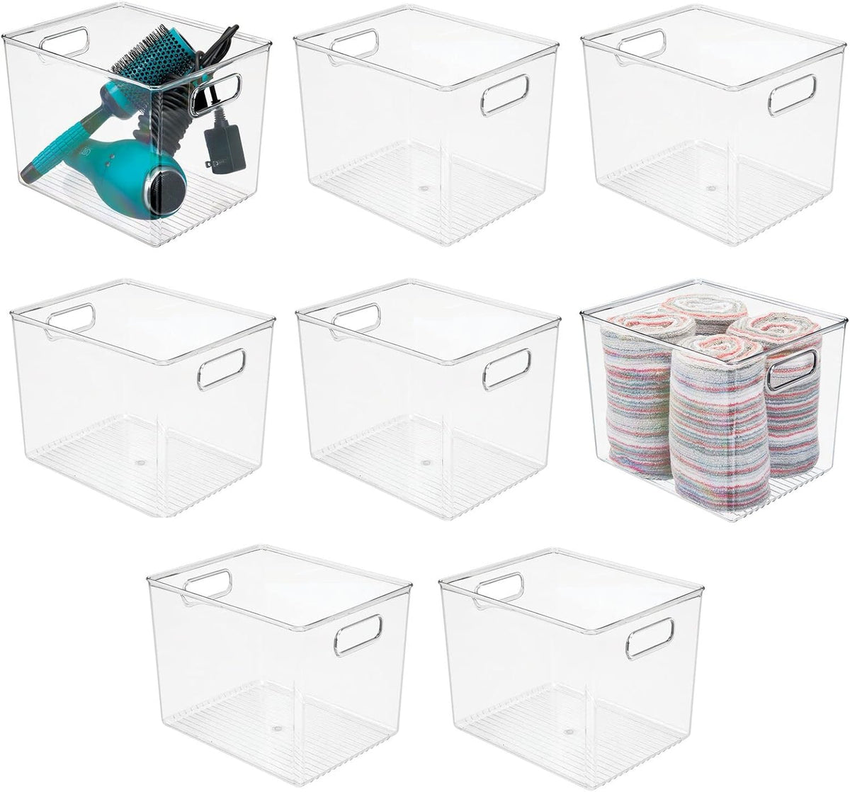 Clear 8 Pack Plastic Storage Organizer Bin Basket with Handle N2012