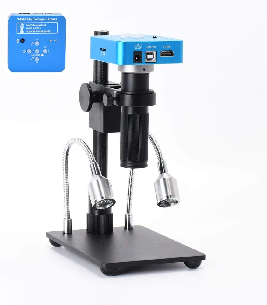 34MP 2K 1080P 60FPS Full HD HDMI USB Digital Video Microscope Camera with 150X Zoom C-Mount Lens and Adjustable Illumination L835