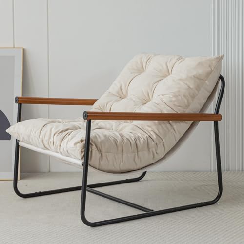 Beige Velvet Accent Chair with Metal Frame C116999