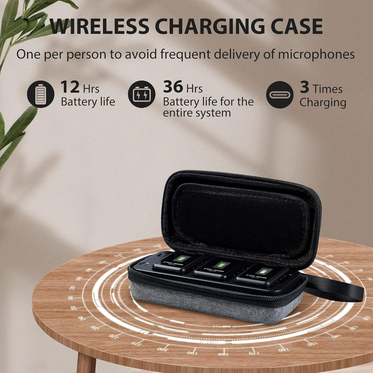Wireless Lavalier Microphone with Charging Case, 2.4G Compact Dual-Channel Lapel Mic System E44618