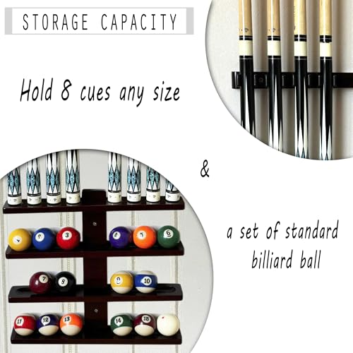 Wall-Mounted Hardwood Pool Stick Holder for 8-Cue Storage A936184