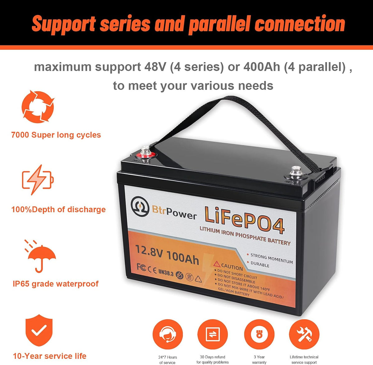 2 Pack 12V 100Ah LiFePO4 Deep Cycle Rechargeable Battery with 100A BMS E958