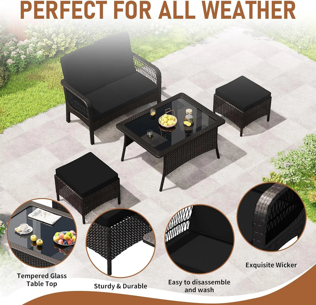 Rattan Wicker Sofa Set with Loveseat and 2 Ottoman G30821