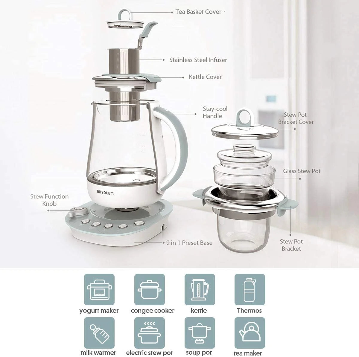 9-in-1 Programmable Tea Maker and Kettle, 1.5 L F4177