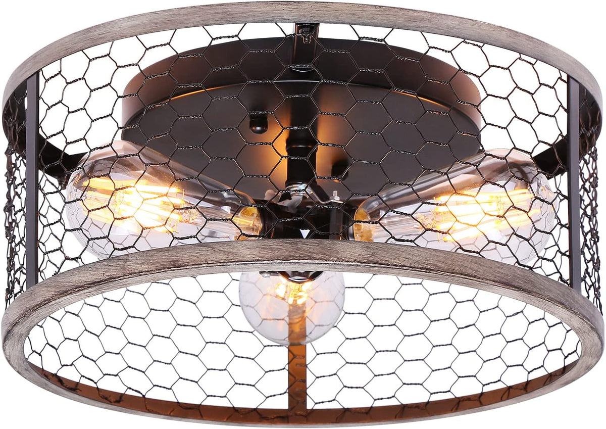 Rustic 3-Light Flush Mount Ceiling Light Fixture B891