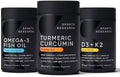Omega 3 Fish Oil 90 Softgels, Turmeric Curcumin Softgels and Vitamin D Vitamin K Softgels J113